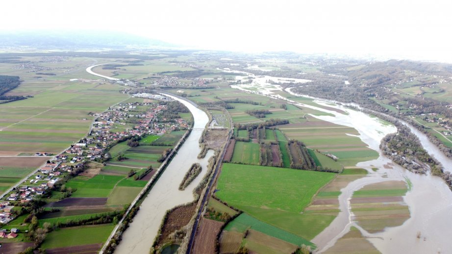 A view of the Dravsko polje and the overflow of the...