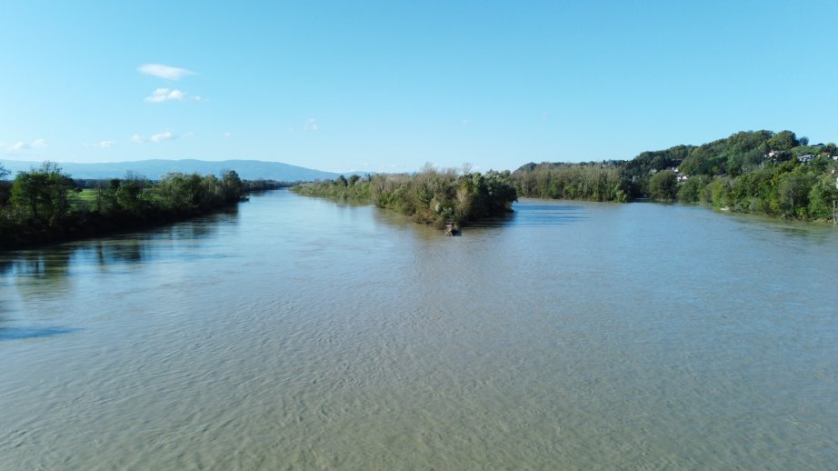 The confluence of the Drava River and the canal