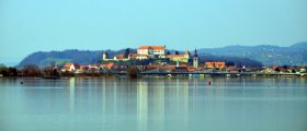 Ptuj photographed over the lake