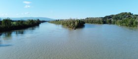 The confluence of the Drava River and the canal